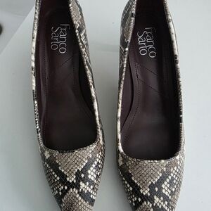 Franco Sarto Snakeskin Heels in Brown and Cream
